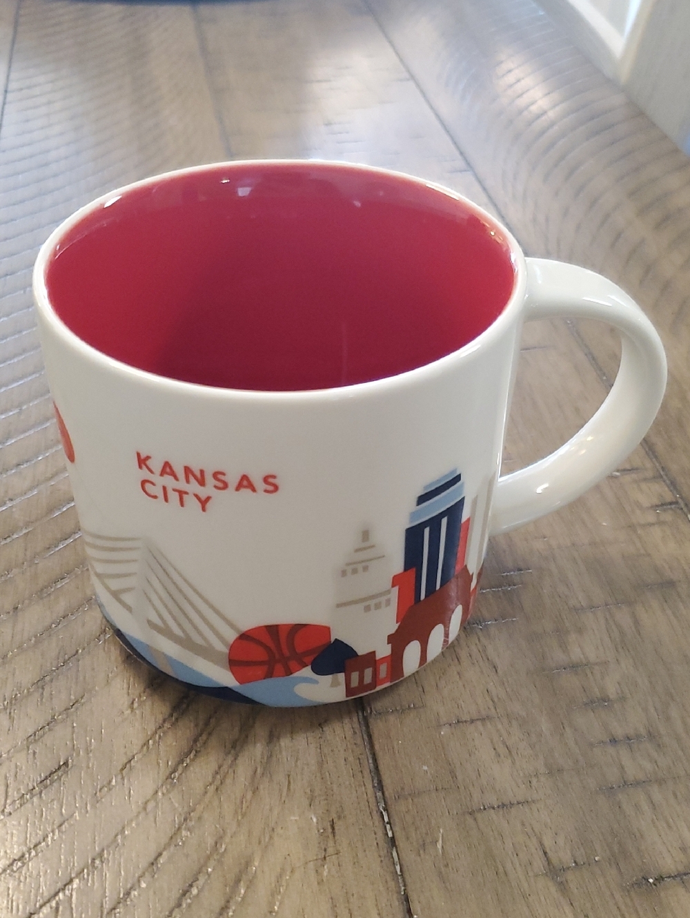 Starbucks Kansas City Ceramic Mug with Red Interior and White Exterior